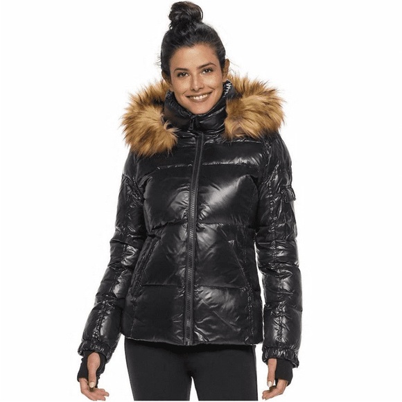 S13 New York - Faux-Fur Glossy Down Puffer Jacket Coat - Picture 1 of 5